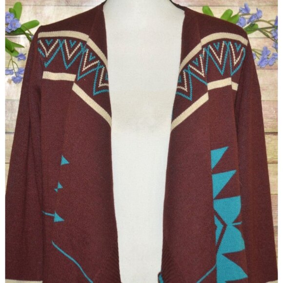 Giddy Up Glamour Cardigan Womens S Aztec Southwestern Open Front Fringe Fall - Picture 2 of 13
